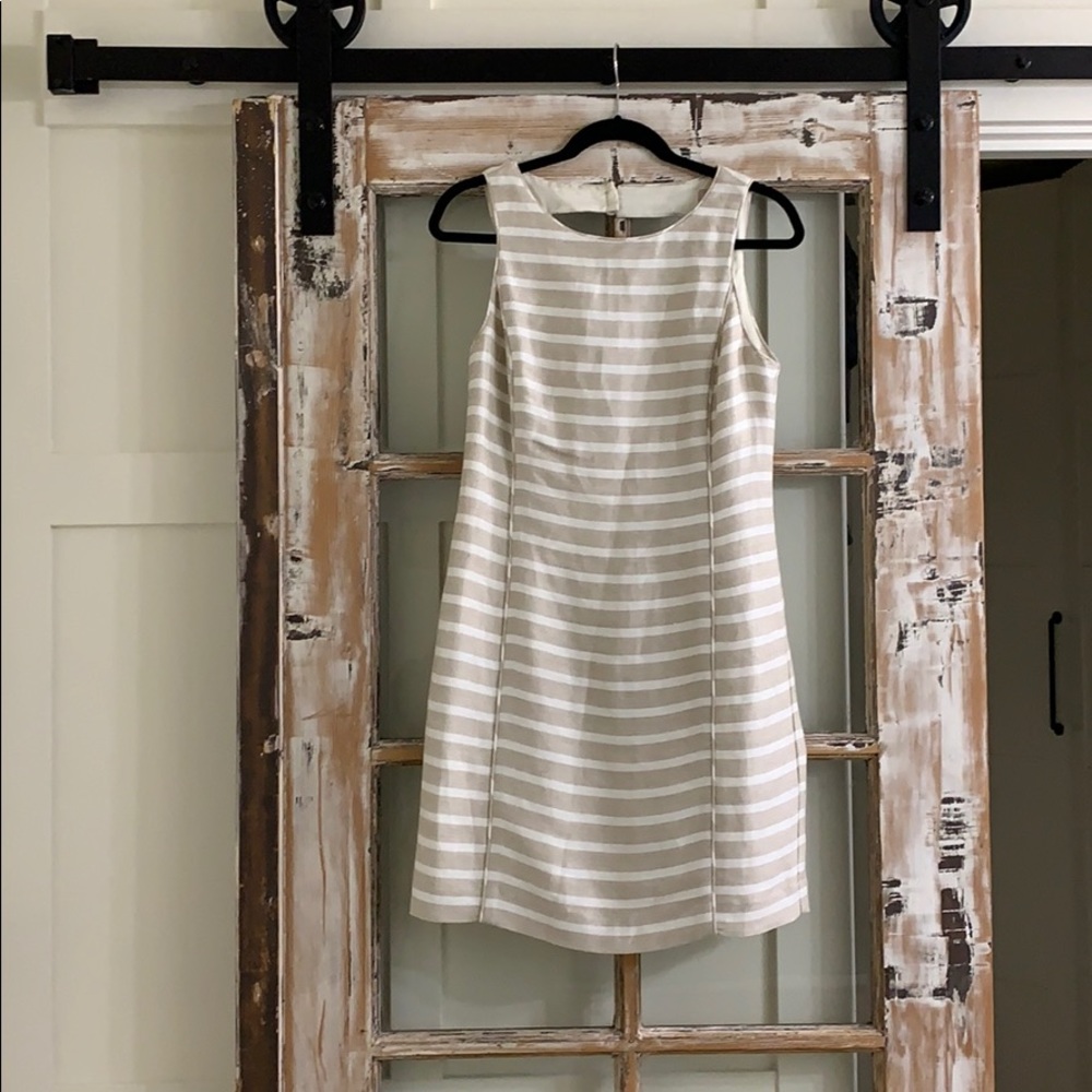 Beige and white striped dress